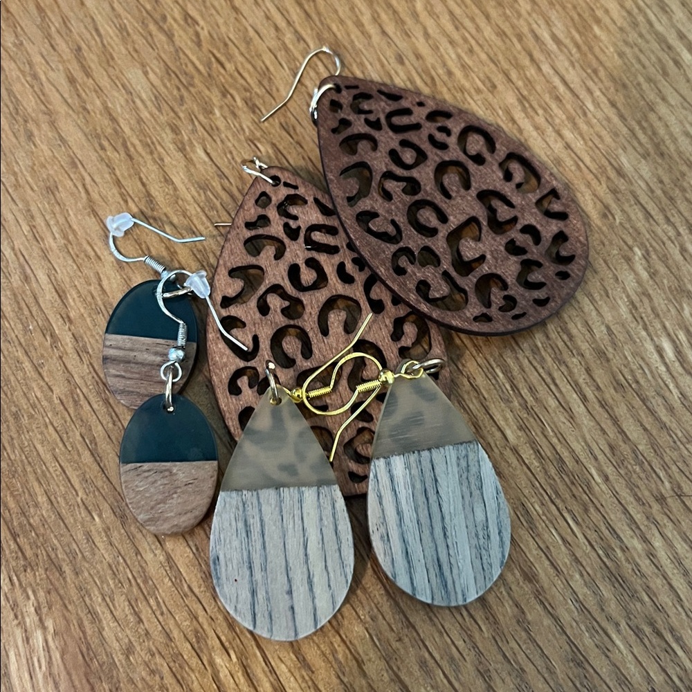 3 pair of cute wood earrings!